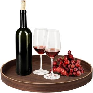 Round Wooden Trays for Decor 16-Inch Round Tray Walnut Wood Table Decor Suitable for Home Kitchen Decoration and Serving Tableware