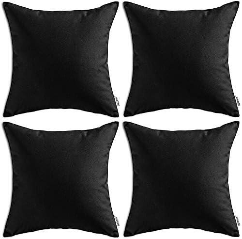 MIULEE Pack of 4 Decorative Outdoor Waterproof Summer Pillow Cover Square Garden Cushion Case PU Coating Throw Pillow Cover Shell for Tent Park Couch 18x18 Inch Black