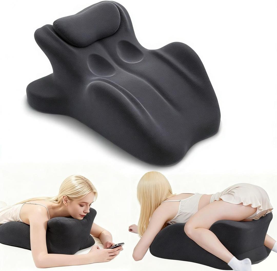 Ergonomic Memory Foam Wedge Pillow, Contoured Support Pillows, 27 Angled Support for Waist and Neck, Multi-Position Support Pillow (Black)