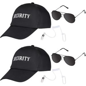 2 Sets Agent Costume Secret Security Service Accessories Including 2 Security Hat 2 Earpiece and 2 Sunglasses for Men Halloween