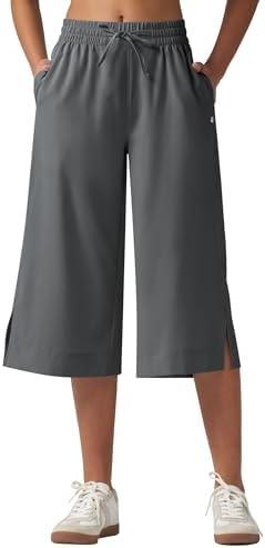 Willit Women's Wide Leg Capris Pants Lightweight Travel Pants Quick Dry Summer Walking Athletic UPF50+ Pockets L