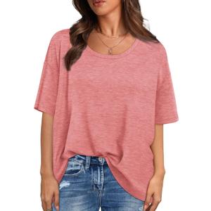 XIEERDUO Oversized T Shirts for Women Summer Short Sleeve Tops Loose Scook Neck (XX-Large, Coral)