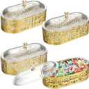 Otoolling 4 Pcs Ramadan Trays with Lid Gold Eid Mubarak Tray Plates Ramadan Moon Candy Dish Table Decorations Food Serving Tray Islam Muslim Al-fitr Cookie Storage Container for Eid Party Supplies