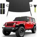 3-in-1 Windshield Snow Cover for Jeep Wrangler & Gladiator  XS Size Low-Windshield Frost Guard with Ice Scraper, Heavy-Duty 600D Oxford Waterproof & 360 Windproof Protection for Off-Road SUVs