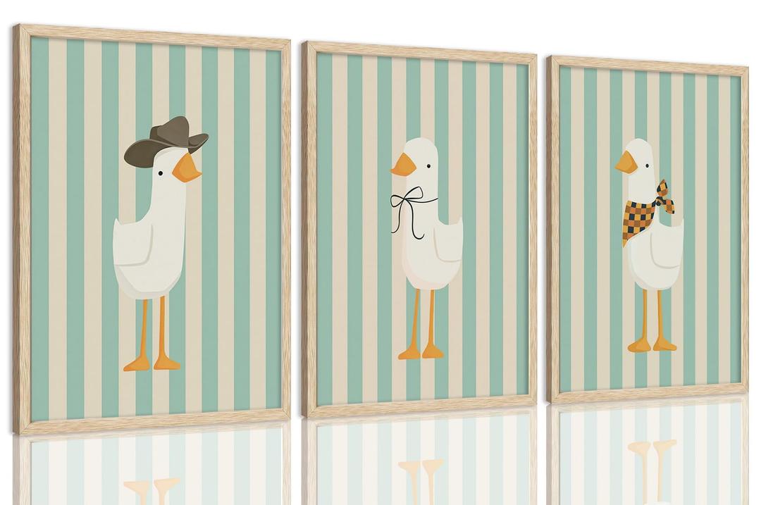 3 Piece Funny Nursery Framed Wall Art Silly Goose Picture Wall Decor
