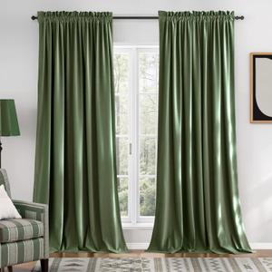 NICETOWN Sage Green Blackout Curtains 90 inches Long 2 Panels (52-inch Wide), Farmhouse and Sleek Velvet Drapes and Curtains for Doorway, Office, Dorm