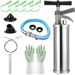 8 Pcs High Pressure Toilet Plunger Kit for Sink Shower Kitchen Clog, Silver