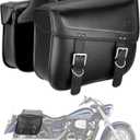 KEMIMOTO Motorcycle Saddlebags, 30L Large Capacity Saddle Bags Motorcycles, PU Leather Motorcycle Luggage Bag for Sportster Softail Dyna V-star Shadow, Universal Motorcycle Accessories, Black (Black with Inner Pocket)