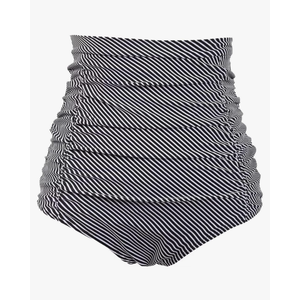 COCOPEAR Women's Ruched High Waisted Bikini Bottom Retro Vintage Swim Short Tankinis Floral 55, Medium, Black Stripe 