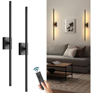Battery Operated Wall Sconce Set of 2-5000mAh Rechargeable Wall Sconce with Remote Control, 3000K-6000K Dimmable Wall Lamp for Bedroom, Modern Wall Decor for Living Room, Bedroom