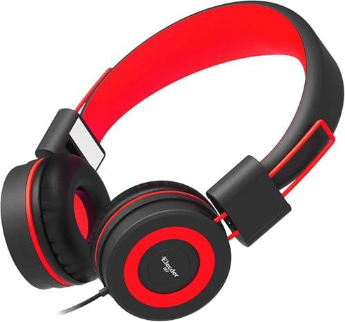 ELECDER i37 Kids Headphones for School Children Girls Boys Teens Foldable Adjustable On Ear Headphones with 3.5mm Jack for Smartphones Chromebook Laptop Computer PC Tablets Travel Black/Red