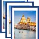 wyooxoo 18x24 Poster Frame Set of 3 Dark Blue Solid Wood Picture Frames Display Pictures 16x20 with Mat or 18x24 Without Mat Colorful Frame For Horizontal Vertical Wall Mounting