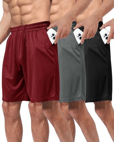 BOOJO 3 Pack Gym Basketball Mens Shorts - Quick Dry Black Workout Athletic Shorts with Pockets for Casual Running, 3XL