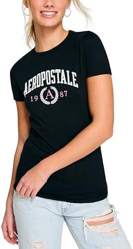 AEROPOSTALE Women's Aero Ss Graphic Tee-Collegiate, Dark Black, M