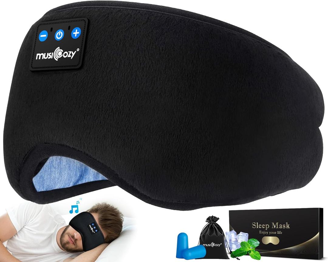 MUSICOZY Sleep Headphones Bluetooth 5.4 Headband Sleeping Eye Mask for Mom Women Men Wireless Music Earbuds Earphones for Side Sleepers Built-in HD Speakers Cool Gadgets Unique Gifts (Dark Black)