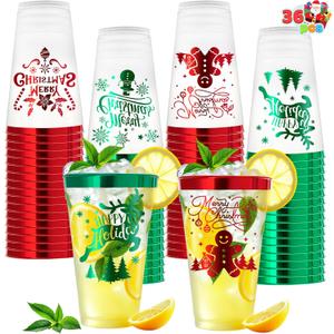 JOYIN 36 PCS Christmas Plastic Cups Disposable, 16 oz Christmas Red and Green Plastic Drinking Cups for Xmas Cold Drinking Beverage, Wine Glasses Holiday Tableware Winter Party Supplies