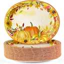 Homlouue 12x10 Oval Fall Paper Plates, 50PCS Fall Leaves Pumpkins Plate, Heavy Duty Thanksgiving Plates, Large Thanksgiving Paper Plate Disposable for Autumn Theme Party Decoration Serve 50 Guests