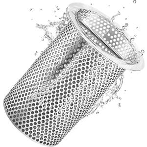 1 Pcs 4" Diameter Commercial Floor Drain Strainer 6" Tall Perforated Cylindrical Mesh 316 Stainless Steel Drain Basket with Carry Handle heavy-duty, for Restaurants, Kitchens, Factories