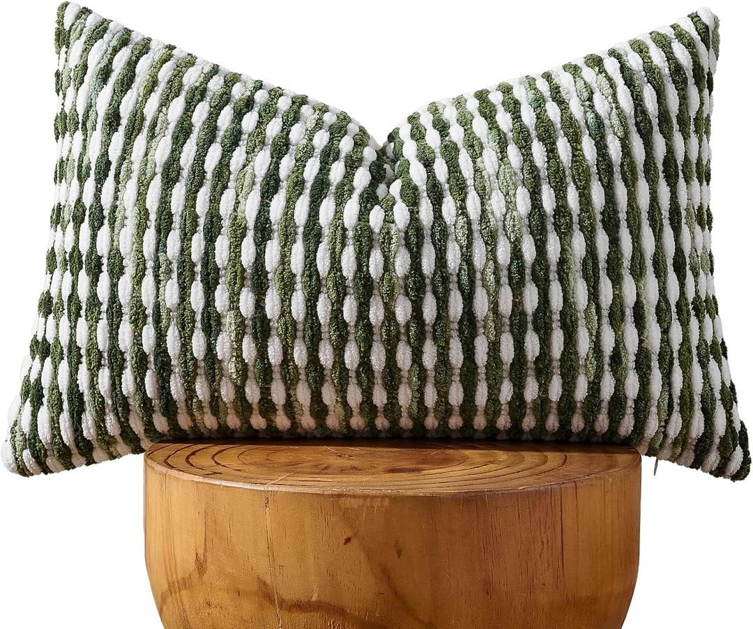 AmHoo Boho Chenille Pillow Cover Decorative Tufted Pillowcase for Couch Bed Sofa Bedroom Living Room Modern 12 x 20 Inch Sage Green