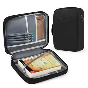 2 Pcs MOSLA Bible Cover Bag with for Women Men, Scripture Study Carrying Book Cover Church Bag with Handle and Pocket for Fathers Mothers Mom Kids, Catholic Church, Christian Gifts Black