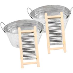 Dollhouse Miniature Wash Tubs and Washboards 2 Sets Miniature Laundry Basin Tiny Water Mini Wash Tub Decor Kitchen Laundry Accessories