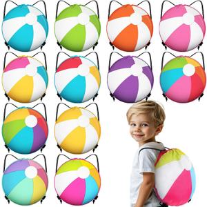 Kacctyen 12 Pcs Beach Ball Drawstring Bags Beach Ball Goodie Bags Summer Drawstring Backpack for Kids Summer Basket Pool Party