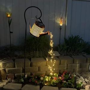 Garden Shower Light Solar Powered Watering Can with Lights Star Light LED Outdoor String Fairy Lights Waterfall with Bracket for Home Path Patio Yard Lawn, White