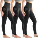 Leggings with Pockets for Women 3 Pack, High Waist Womens Leggings (Large-X-Large, Black/Black/Black)
