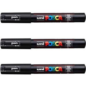 UNI-Ball POSCA Marker Pen PC-1M - Black - Pack of 3 PENS