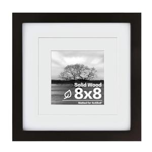 Egofine 8x8 Picture Frame Made of Solid Wood with Plexiglass, Display Pictures 4x4/6x6 with Mat or 8x8 Without Mat for Tabletop and Wall Mounting, Black