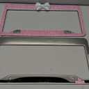 License Frame Pink 7 Rows Bling Diamond Crystal with Clear Bow Tie Aluminum Rust-Resistant License Holder Sturdy Build Decorative Style Classic Durable Registration Number Frame