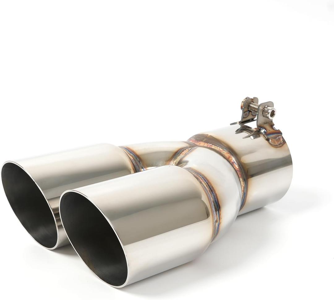 KHK 3" Dual Exhaust Tip - 3" Inlet 3" Outlet 9.5" Overall Length Diesel Exhaust Tips,Stainless Steel Weld On Truck Tailtip, Universal Fit for Trucks & Cars -Polished