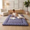 Zelladorra Japanese Floor Mattress, Futon Mattress, Purple Floral( 4"th + Dust Cover ）, Full (80"L x 54"W)