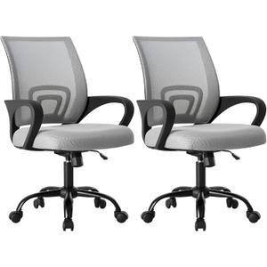 OLIXIS Office Desk Chair - Ergonomic Mid Back with Lumbar Support & Rocking Mode, Height Adjustable with Fixed Armrest, for Home, Computer, Gaming, Conference, Meeting Room, 360 Swivel, Grey, 2 Pack