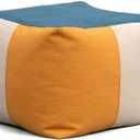 Big Joe Square Ottoman Weatherproof Bean Bag Footrest, Sunset Block Intertwist, Weather Resistant UV-Protected Fabric, 2 feet