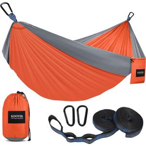 Kootek Camping Hammock 400 lbs Capacity, Portable Hammocks with Tree Straps & Attached Carry Bag, Camping Essentials Gear, Perfect for Outside Indoor Hiking Beach Backpack Travel (Medium, Orange & Grey)