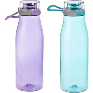 Amazon Basics Tritan BPA-Free Leak-Proof Water Bottles with Action Lid, 2-Pack, 24 oz Blue & Purple