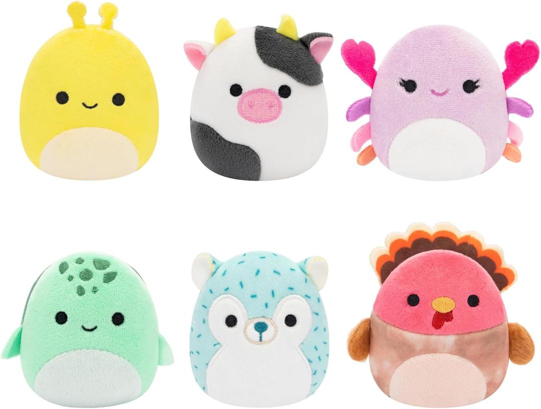 Squishmallows Original Micromallows 6-Pack  Cailey Crab, Cole Turtle, Connor Cow, GAVI Turkey, Hasani Hedgehog, Zarina Banana Slug (Squad 3)