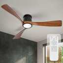 52inch Ceiling Fan with Lights,Flush Mount Wooden Ceiling Fans with Remote Control,Dimmable Light,3 CCT,6 Speeds,Noiseless DC Motor,Ceiling Fan for Bedroom,Living Room,Office,Indoor,Dark Brown