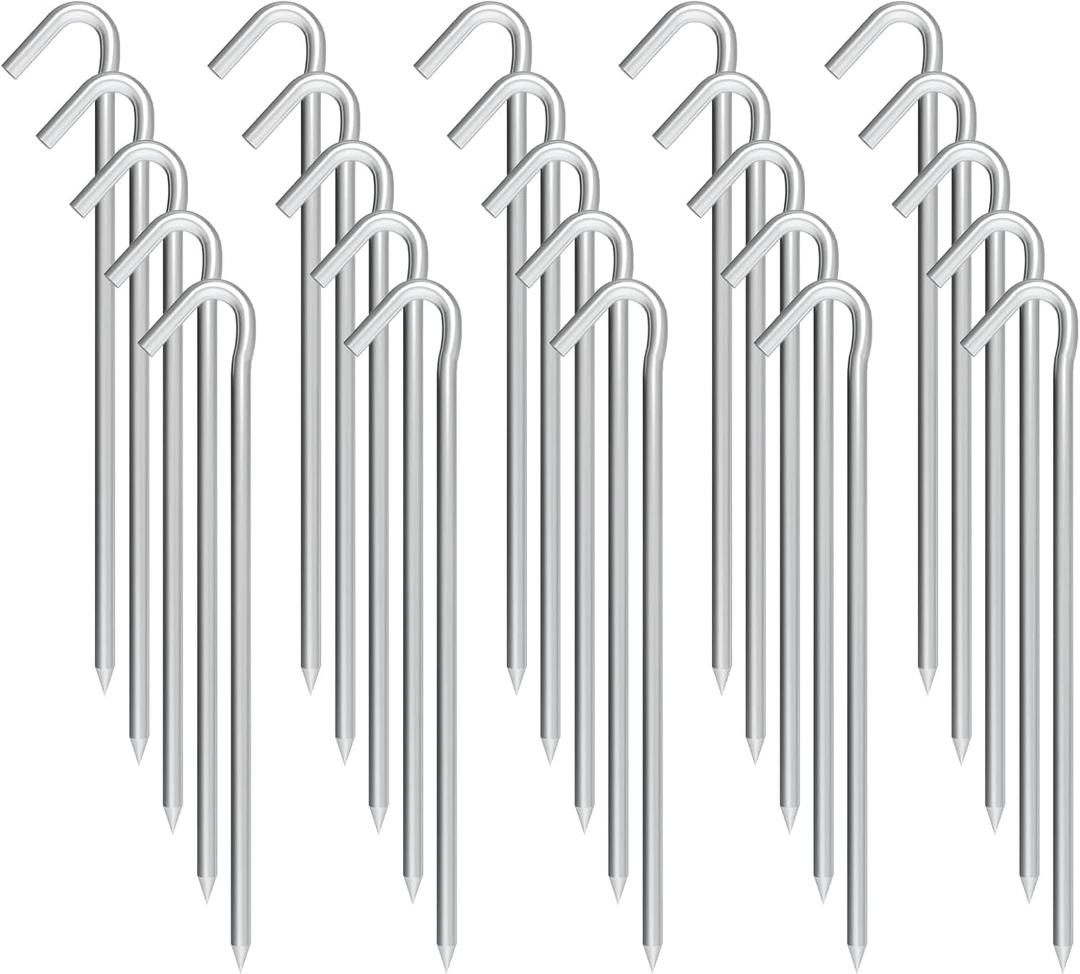 Metal Tent Stakes Heavy Duty 9 Inch, 25 Pack Anti-Rust Galvanized Steel Camping Tarp Stakes, Ground Stakes Tent Pegs Yard Stakes Canopy Spikes for Inflatables, Outdoor Decorations