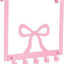 Reallnaive Pink Bow Over The Door Hooks Coquette Bathroom Decor Hanger Wall Mount Rack Holder for Towel, Hat, Coat, Cloth, Keychain, Bag, Home Organizer