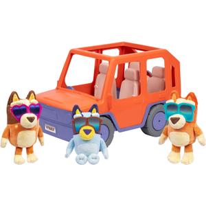 Bluey Big Heeler 4WD and Family Toddler Toy Car, Bingo and Chilli Plush Buddies, Opening Hood Storage, Car Toys for Kids 3+