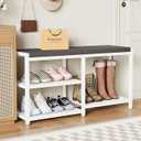 ZHOOGE Shoe Bench & Rack Storage Bench with Seat Cushion, Stable Entryway Bench Holds Up to 300 lb, (35" L x 12" W x 17" H, White)