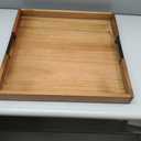 Large Square Ottoman Tray for Living Room and Coffee Table, Decorative Acacia Wood Serving Tray with Metal Handles for Breakfast in Bed, Dinner Food Kitchen TV (Natural, 20" x 20" x 2")