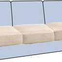 H.VERSAILTEX Stretch 3 Piece T Cushion Sofa Slipcovers Individually Sofa Cushion Covers for 3 Cushion Couch Sofa Seat Cushion Covers with Elastic Bands Featuring Thicker Jacquard Fabric, Natural