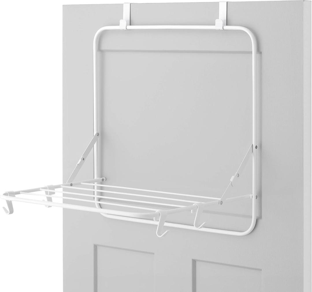 Whitmor Over The Door Folding Drying Rack, Space Saving Clothes Drying Rack with Hooks, Heavy Duty Foldable Laundry Rack, Rust Resistant Steel Hanging Drying Rack for Most Doors