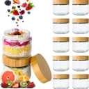 Hoa Kinh 9oz 12Pack Glass Food Storage Jars with Lids, Leak Proof Small Glass Jars for Overnight Oats, Cereal, Empty Jar with Woodgrain Lids for Kitchen