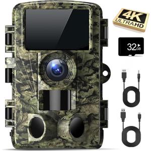 Trail Camera - 4K 48MP Game Camera with Night Vision, 0.05s Trigger Motion Activated, IP66 Waterproof, 130 Wide-Angle with No Glow Infrared LEDs for Outdoor Wildlife