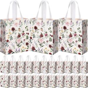 Supervitae 24 Pack Wildflower Theme Gift Bags Medium Floral Party Favor Bags Vintage Reusable Totes Non Woven Goodie Totes for Wedding Birthday Baby Shower Family Holiday Travel(9.8" x 7.9" x 3.9")