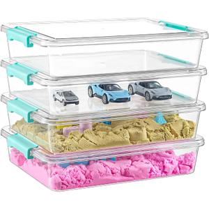 Stebopum 6 QT Clear Plastic Storage Bins with Lids, Stackable Sensory Bin Tools, Arts Crafts Organizers and Storage Containers with Lids for Home, Office, Classroom and Workshop Organization, 4 Pack